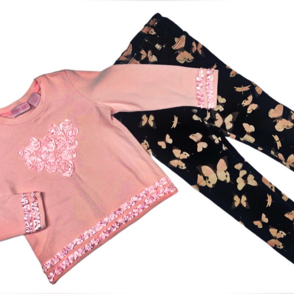 Girls Size 6 Pink Ruffled Top & Butterfly Cords - Picture 2 of 6